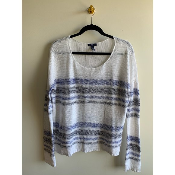 Gap White Striped Scoop-Neck Knit Sweater - Picture 1 of 6